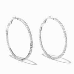 Sparkly Hoop Earrings, Small Silver Crystal Hoop Earrings, Silver Hoop Crystal Earrings With Bling, Glamorous Silver Hoop Crystal Earrings, Silver Rhinestone Hoop Earrings, 2000s Earrings, Prom 2k24, 2000s Accessories, Silver Earrings Hoops