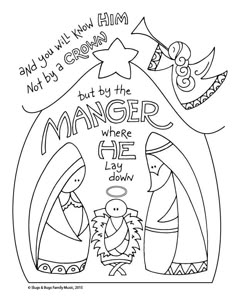 a coloring page for the birth of jesus and mary, who is born in the manger