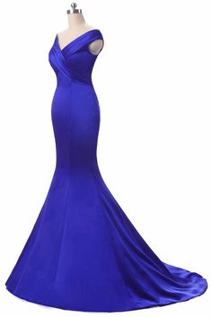 Royal Blue V-Neck Floor Length Mermaid Long Evening Dress Blue Mermaid Dress With Mermaid Hem For Evening, Blue Mermaid Dress For Evening, Blue Mermaid Hem Dress For Evening, Royal Blue Mermaid Dress For Prom, Fitted Blue Mermaid Dress With Sweep Train, Blue Mermaid Dress For Prom, Blue Fishtail Gown With Sweep Train, Fitted Blue Mermaid Silhouette Dress, Blue Mermaid Dress With Fitted Bodice