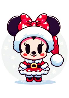 minnie mouse wearing a santa claus hat