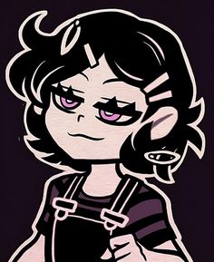 a drawing of a girl with pink eyes and an evil look on her face, holding a knife