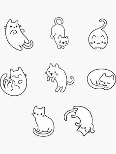 black and white drawing of cats in different positions