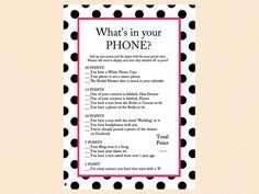 what's in your phone? card with black and white polka dots on it