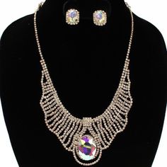 Rose Gold Rhinestone Oval Bib Necklace With Earring Set For Women Bridal Prom  #cheapnecklacesforwomen #necklacesforwomen Bib Necklace, Statement Necklace, Prom, Rose Gold