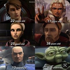 the star wars characters in each character's age and ages are shown with different facial expressions