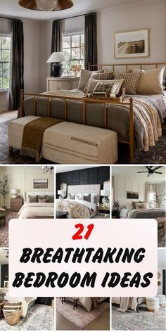 there are pictures of bedroom decor with the words, 22 breathtaking bedroom ideas on it