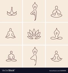 yoga and meditation icons set in thin line style