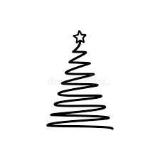 a black and white drawing of a christmas tree with stars on it's top