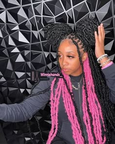 Waist Length Soft Locs, Colorful Faux Locs, Pink And Black Locs, Pink Faux Locs, Colored Faux Locs, Short Two Strand Twist, Long Soft Locs, Locs Styles Short, Loc Styles For Black Women