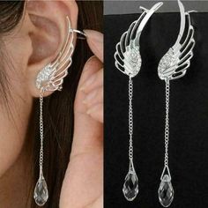 Silver Angel Wing Crystal Earrings Drop Dangle Ear For Women New Cincin Diy, Silver Crystal Earrings, Fashion Angels, Tassel Earing, Angel Wing Earrings, Tassel Jewelry, Ear Stud, Wing Earrings, Earrings Drop