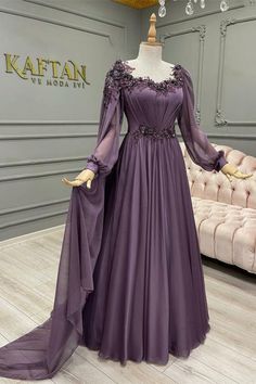 Shop Wedding, Special Occasion Dresses and Flower Girl Dresses | Luulla Muslim Gown, Prom Dresses Long Sleeves, Full Sleeve Gowns, Arabic Women, Dresses Long Sleeves, Flowers Beads, Long Sleeve Chiffon Dress, Long Gown Design, Bride Outfits