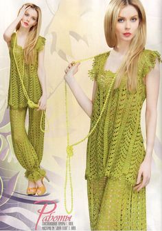 a woman in a green crochet dress and sandals