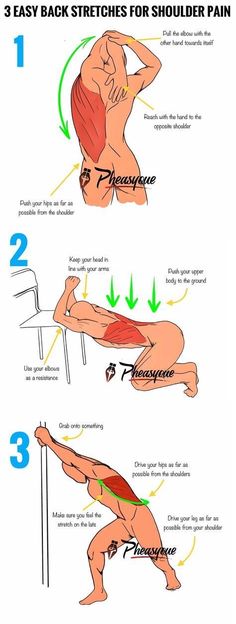 a diagram showing how to do back stretches for shoulder pain, with the instructions below