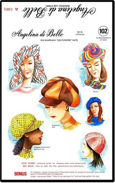 A Fabulous Vintage Millinery Hats Sewing pattern. The pattern is in it's original form and is in used condition. It is complete with all instructions. All Sizes.  At Hold On we encourage you to Hold On to what you wear, each other and our earth. Hat Making Supplies, Hat Patterns To Sew, Girls Smock, Vintage Millinery, Doll Dress Patterns, Cocktail Hat, Millinery Hats, Mittens Pattern, Couture Vintage