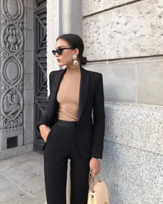 30s Office Outfit, Business Attire Women Blazer, Black Suit Coat Outfit Women, Bodysuit Under Blazer, Black Blazer Gold Buttons Outfits For Women, Interview Outfit Black Blazer, Professional Real Estate Outfits, Women Formal Wear Work Outfits Business Casual, Corporate Blazers For Women