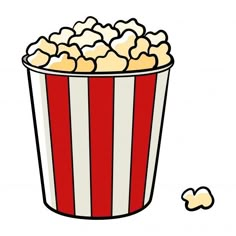 a red and white striped bucket filled with popcorn