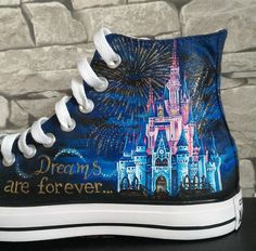 Painted High Tops, Tangled Shoes Painted, Disney Painted Shoes Diy Easy, Painted Disney Shoes, Disney Converse, Painted Shoes Disney, Disney Wedding Shoes, Tinkerbell Shoes, Hand Painted Disney Shoes