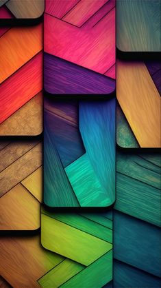 the colorful background is made up of many different shapes and sizes, including wood planks