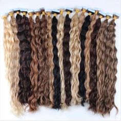 "The HAIRBAE Deep Curly Tape-In extensions are a fantastic semi-permanent hair solution lasting 8-12 weeks and can be reused up to 3 times. These thin, pre-taped wefts are seamlessly bonded between your natural hair, forming secure \"sandwich\" bonds. The method is 100% natural, tool and chemical-free, requiring just an hour or less for application. Ranging from 18\" to 30\" in various colors and lengths, each pack includes 40 wefts of premium 100% Pure Human Remy Hair. HAIRBAE Tape-Ins effortlessly blend for added length and volume. The medical-grade adhesive ensures a strong bond without weakening until removal. It's important to note that the application and removal of HAIRBAE Tape-Ins require professional training for proper handling. Qty:40 wefts Weight: 100 Grams Texture: Deep Curly Hair Tape In Extensions, Brown Blonde Ombre, Permanent Hair Extensions, Blond Ombre, Hair Tape, Curly Hair Extensions, Tape In Extensions, Deep Curly, Hair Solutions