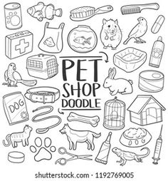 the pet shop doodle is shown in black and white