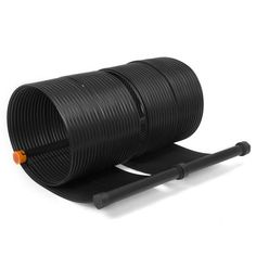 a black hose with an orange handle