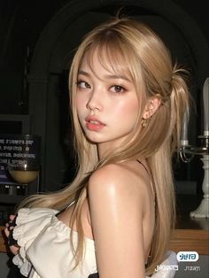 Blonde Hair On Korean, Korean Female Face Claim, 3 4 Face Reference, Blond Asian Hair, Wasian Female, Blond Hair Asian, Asian Girl Blonde Hair, Hair Colors Korean, Asian Face Reference