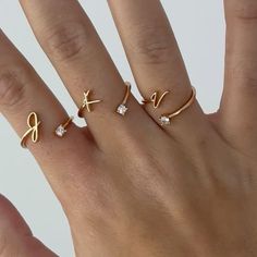 Why just wear jewelry when you can wear your story? These delicate gold initial rings are perfect for adding a personalized touch to your style. Whether you’re stacking them up or wearing them solo, they scream chic simplicity. Bonus: they’re perfect for gifting (or treating yourself—you deserve it!). ✨💍  #MinimalistJewelry #StackableRings #PersonalizedStyle #DaintyAccessories #ChicEveryday Rings For Your Girlfriend, Gold Stylish Rings, Letter Rings Initial Couple, Ring With Initials Letters, R Initial Ring, Rings For 3 Best Friends, Group Gifts For Friends, Ring Placement Meaning Fingers, Matching Gifts For Best Friends