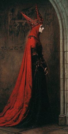 a painting of a woman wearing a red cloak