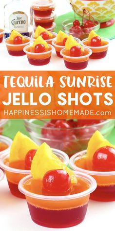 jello shots with pineapples and cherries in small cups