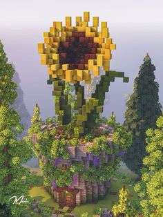 Minecraft Lily Pad Flower, Minecraft Flower Building, Flower Builds Minecraft, Minecraft Lotus Flower Build, Minecraft Flower House Ideas, Minecraft Custom Flowers, Giant Flower Minecraft, Fairy House Minecraft Builds, Minecraft Flower Village