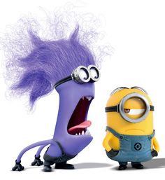 two minion characters one with purple hair and the other blue