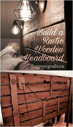 the headboard is made out of wooden planks