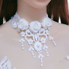 Gothic Chokers White Flowers Lace Neck Choker Necklace Vintage Women Jewelry This Lovely Victorian Lace Necklace Is More Than An Accessory; It Is A Fashion Statement. It Is A Perfect Combination Of Creativity And Contemporary Trends, Elegantly Decorated With A Stunning Design Pattern. When Wearing It, You Will Not Be Able To Resist Blushing. It Is The Ideal Accessory For Making You Look Charming And Sassy. We Aren't Dragon Our Feet When It Comes To Your Order! Pictures May Not Accurately Represe Victorian Choker Necklace, Black Lace Necklace, White Lace Choker, Victorian Choker, Bow Choker, Lace Choker Necklace, Charm Choker Necklace, Gothic Chokers, Lace Neck