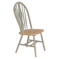 a wooden chair with two spindles on the back