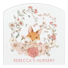 a painting of a fox surrounded by flowers and leaves with the words bebeca on it