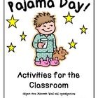 the cover of pajama day activities for the classroom, with stars in the background