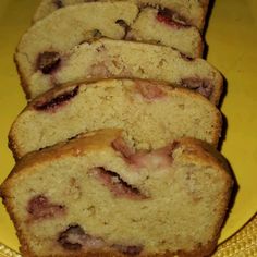 slices of cake sitting on top of a yellow plate