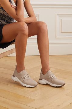 Tod's 'Kate' sneakers have sock-like mesh and stretch-knit uppers that promise a comfortable stride. They've been made in Italy and are topped with an embroidered chain motif across the vamps. Complement the sand shade with white jeans. Nautical Looks, Simple Tote, Tods Shoes, A Outfit, Gingham Tops, Knit Sneakers, Summer Outfit Ideas, The Vamps, Casual Summer Outfits