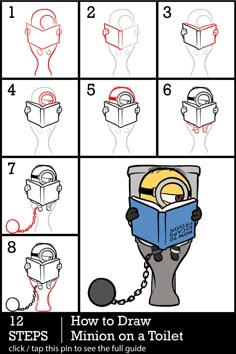 how to draw minion on a toilet step by step instructions for kids and adults