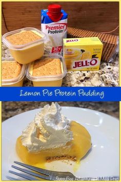 lemon pie protein pudding recipe on a white plate