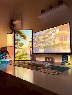 inspiration to create a warm and cozy gaming setup Gaming Desk Setup, Video Game Room Design