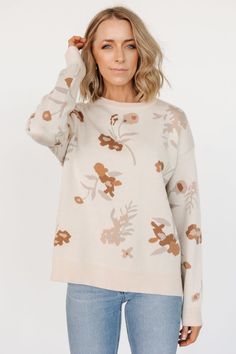 Calla Sweater | Natural Print - Baltic Born Natural Print, Brown Floral Print, Baltic Born, Soft Brown, Sweater Material, Brown Floral, Nature Prints, Cup Size, Knitted Sweater