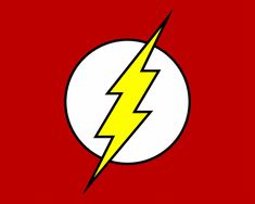 the flash logo on a red background with a white circle in the middle and yellow lightning bolt at the center