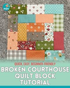 Broken Courthouse Quilt Block Tutorial Quilt Crafts, Quilt Blocks Easy, Quilting Designs Patterns, Scrappy Quilt Patterns, Quilt Wall, Quilt Block Patterns Free, Quilt Square Patterns, Quilt Sewing Patterns, Easy Quilt