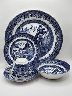 a blue and white china dinnerware set