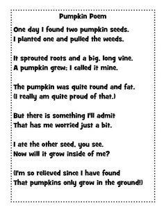 a poem that is written in black and white with the words pumpkin poem on it