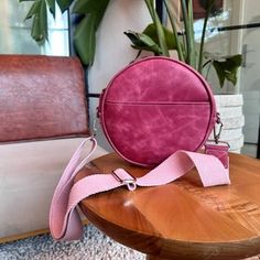 Pink Personalized Leather Round Bag Round Leather Bag - Etsy