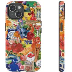 the back and side of an iphone case with fruit collages on it's sides