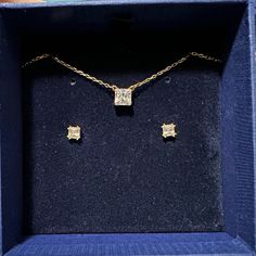 Nwt Swarovski Set In Gold Color And Square Cubic Zirconia Necklace And Earrings. Necklace Chain 15-17 Inches. Comes With Box. Swarovski Jewelry Earrings, Chain Threader Earrings, Swarovski Heart, Jewelry Swarovski, Zirconia Necklace, Cubic Zirconia Necklace, Swarovski Necklace, Swarovski Crystal Earrings, Swarovski Jewelry