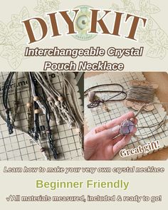 the flyer for diy kit shows how to make your own crystal necklace